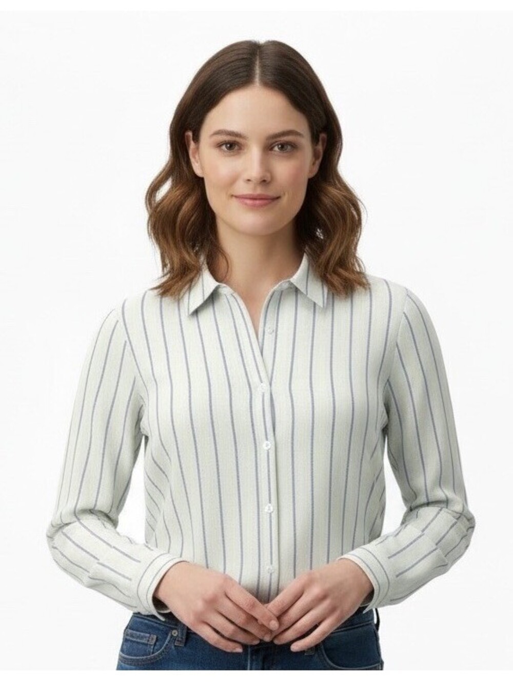 Joie Size M White & Blue Striped Long Sleeve 100% Linen Top Coastal Beach
